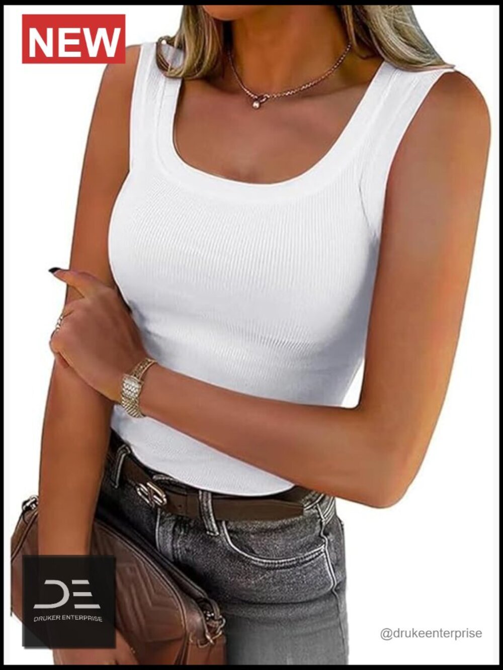 Square Neck Ribbed Fitted Tank Top Sleeveless Summer Shirt